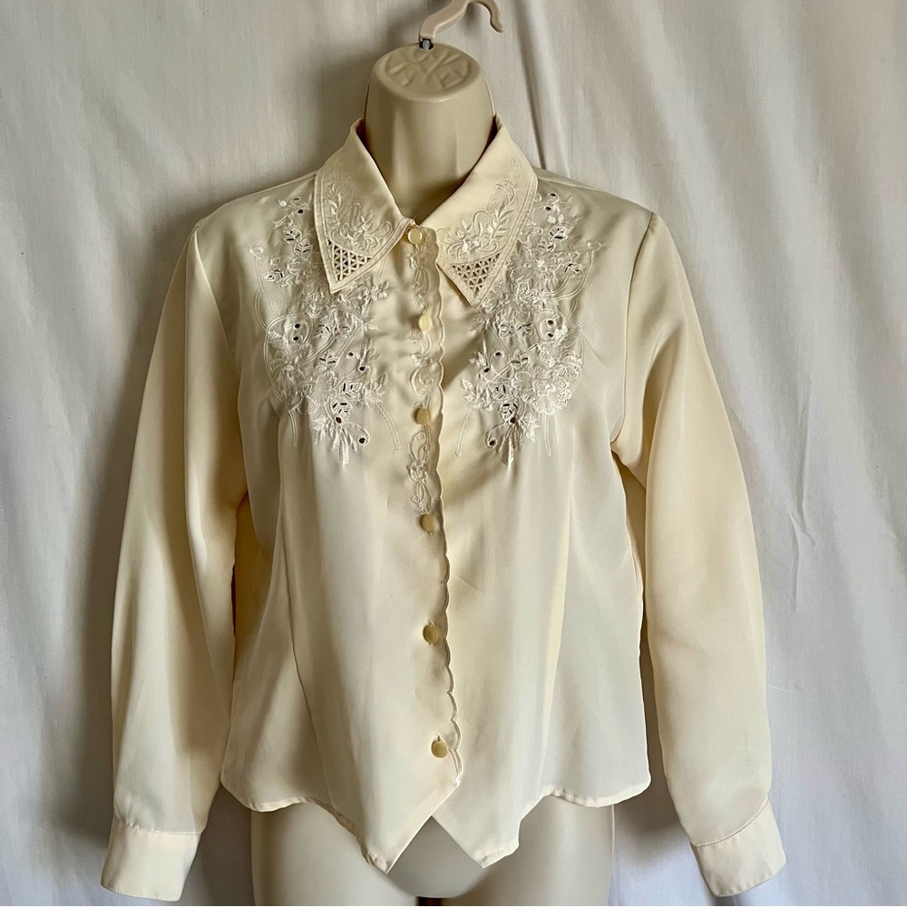 Elegant Cream Blouse with Embroidered Details